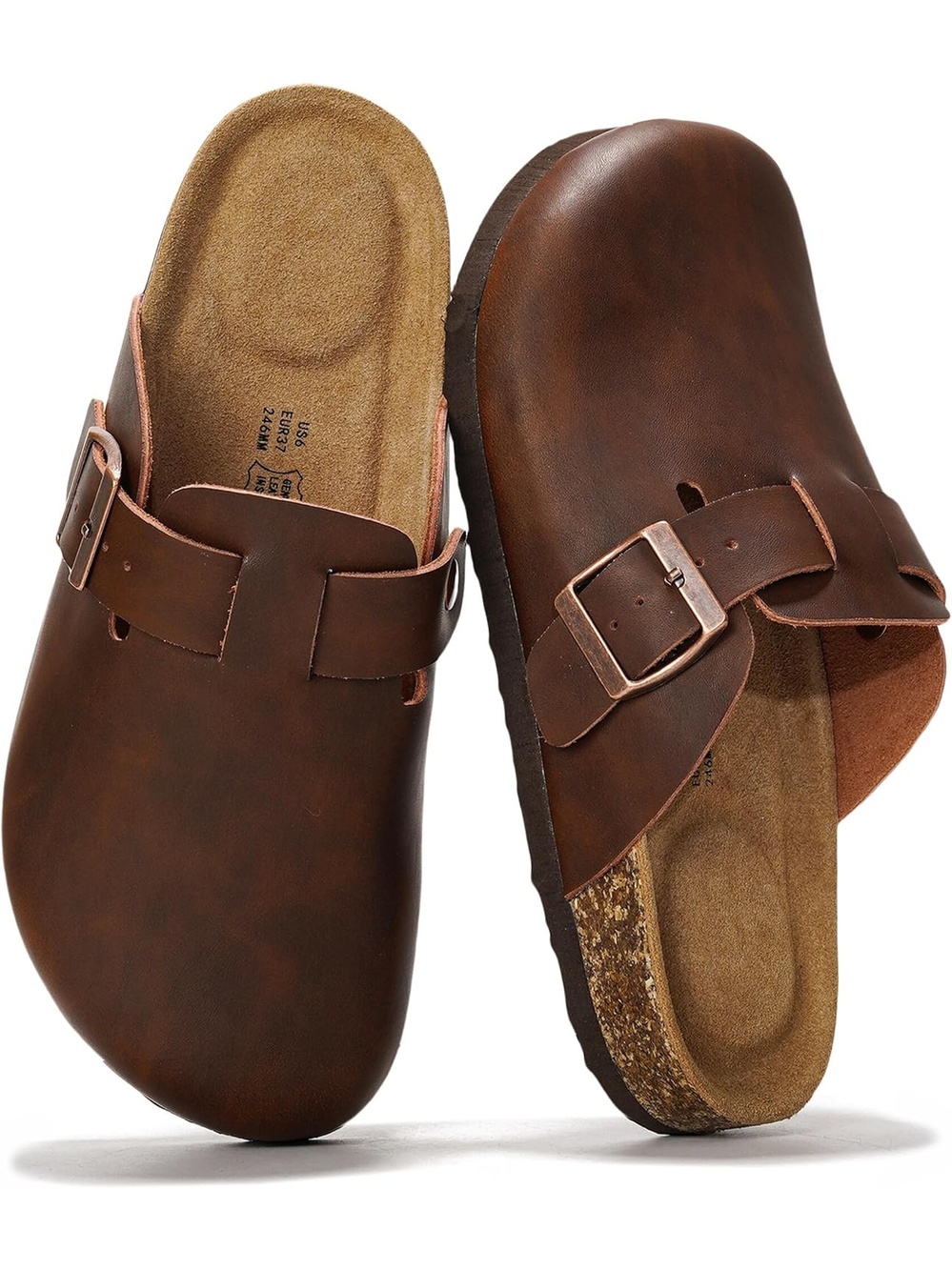 Women's Brown Distressed Closed Toe Flat Slip On Footbed Casual Mules Clog